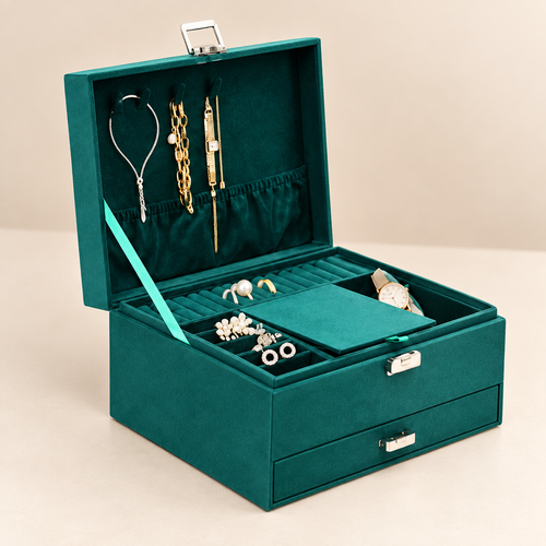 Coffret à Bijoux Émeraude ouvert