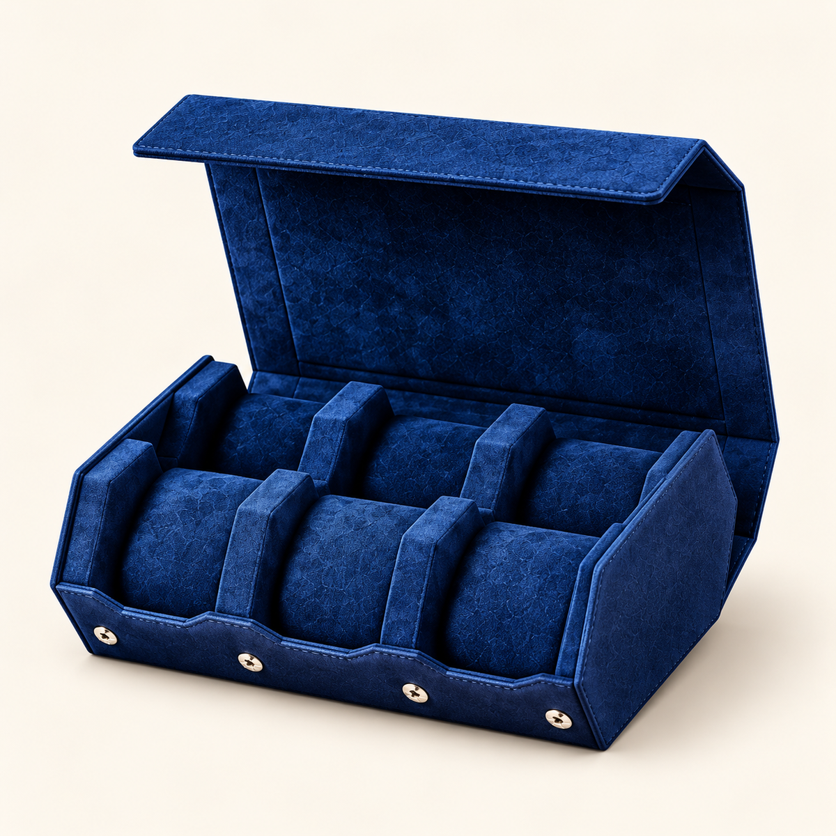Coffret Horloger Hexagone bleu nuit ouvert avec six emplacements