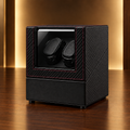 Remontoir automatique Duo Minuit noir carbone à surpiqûres rouges pour deux montres