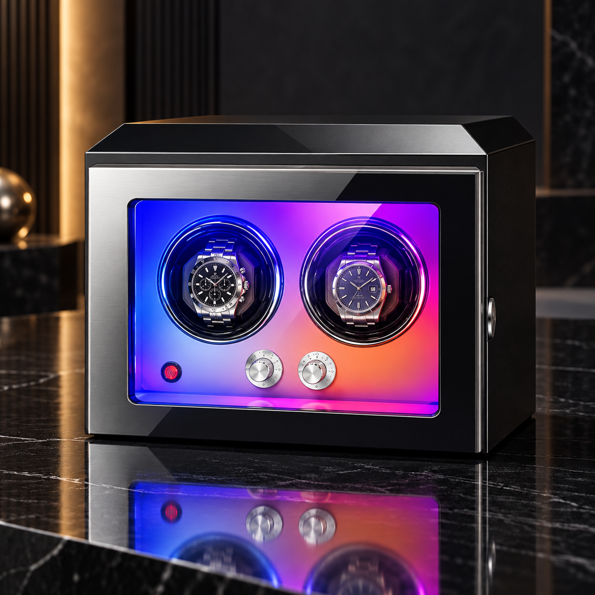 Remontoir Automatique Souverain 2 montres avec éclairage LED multicolore et verrouillage par empreinte digitale