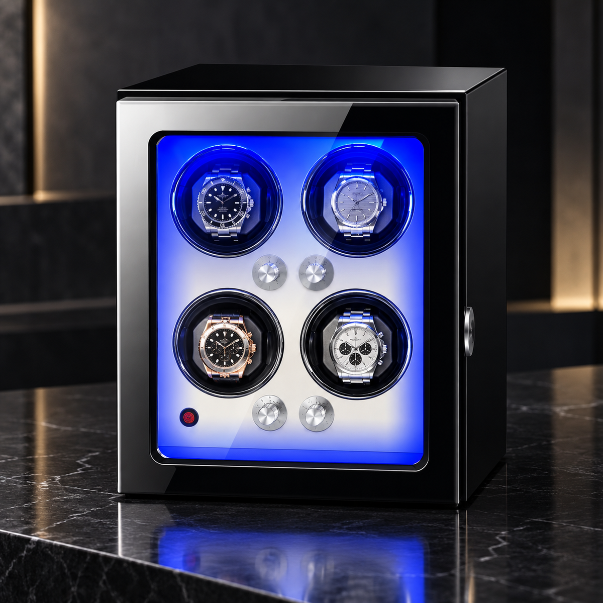 Remontoir Automatique Souverain 4 montres avec éclairage LED et verrouillage par empreinte digitale