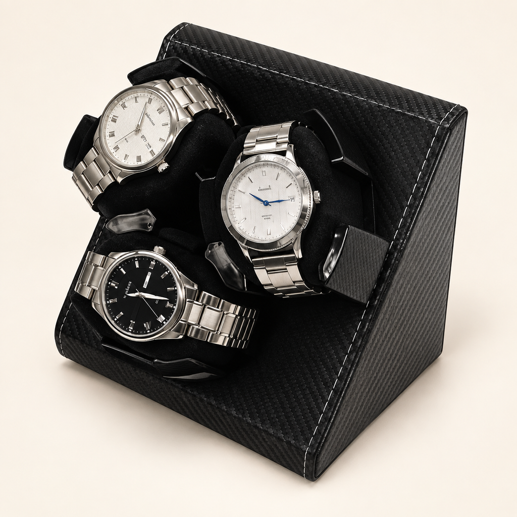 Remontoir Trio Carbon pour 3 montres, vue de face