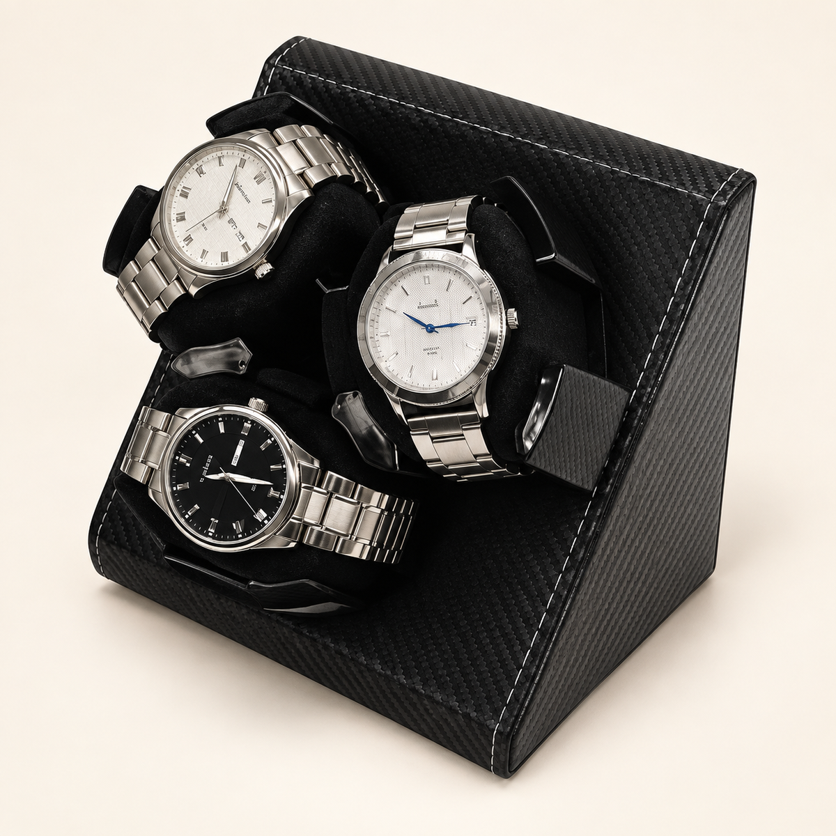 Remontoir Trio Carbon pour 3 montres, vue de face